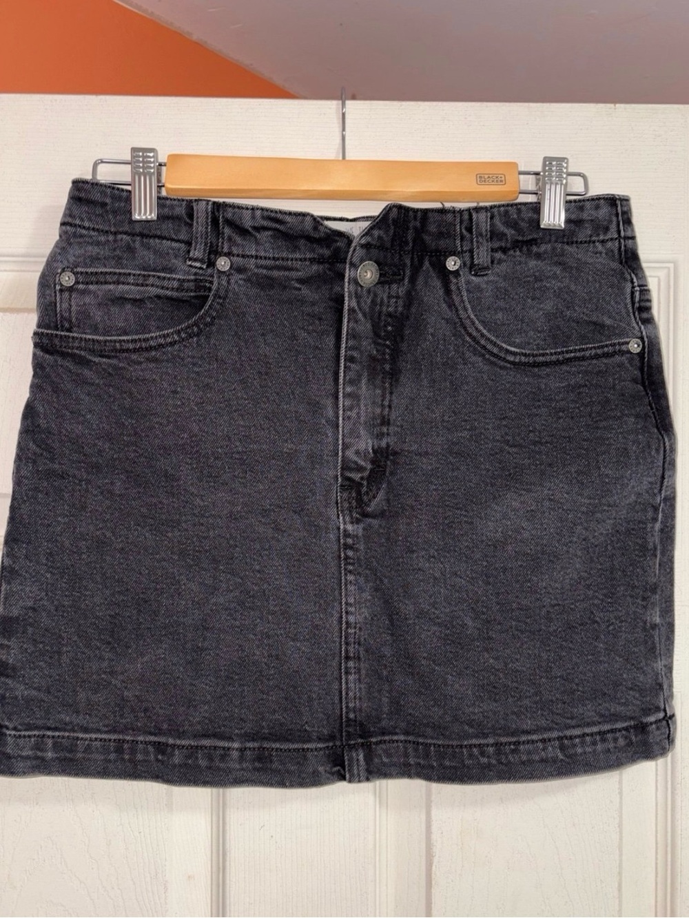 Free People Washed Black Denim Mini Skirt